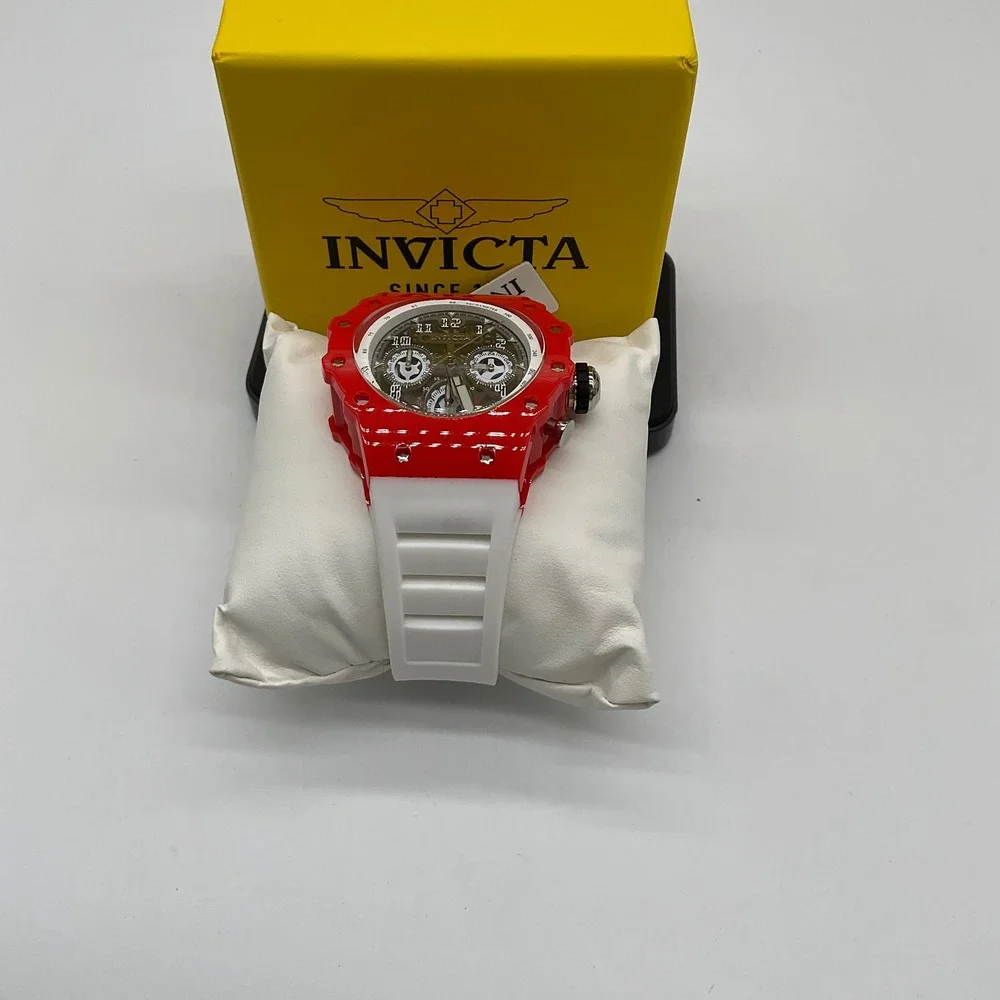 Invicta‎ Racing Vaulthan 44mm Red Case White Silicone Strap Sport Watch New
